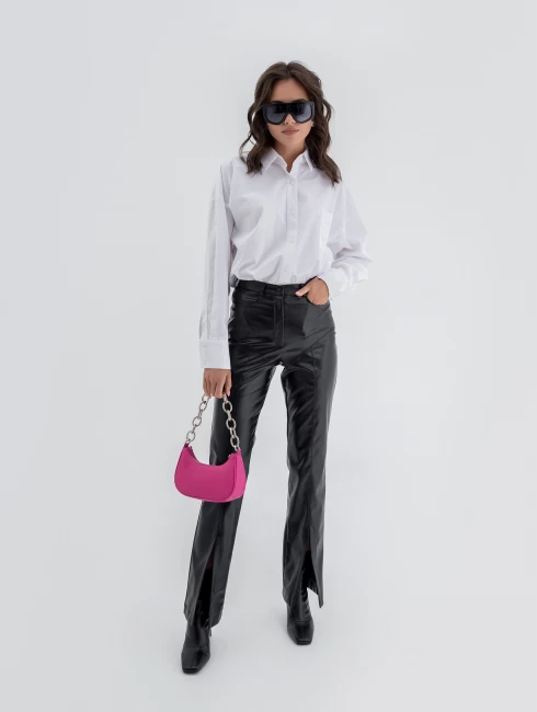 Брюки кожаные с разрезами 