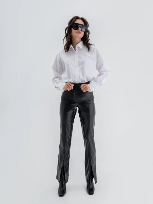 Брюки кожаные с разрезами 